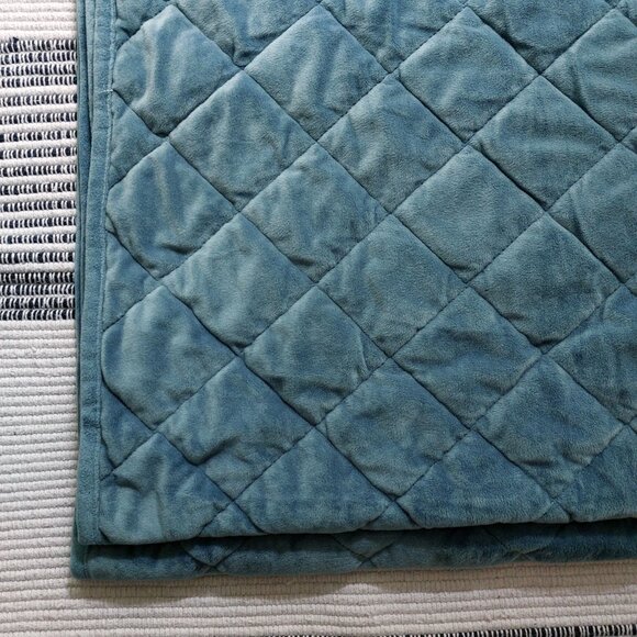 Velvet Velour Quilt Bedspread - King - 98" x 108" Aqua/Teal/Blue/Green - Picture 9 of 9